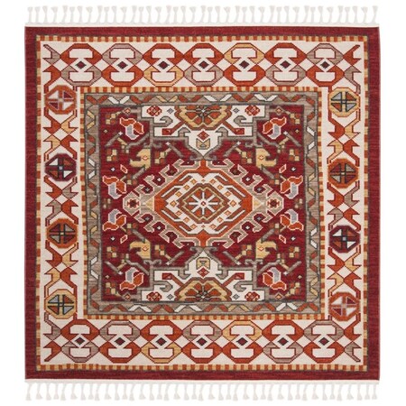 Safavieh 6 x 6 ft. Farmhouse 825A Power Loomed Square Area Rug Ivory & Red FMH825A-6SQ